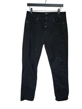 7 For All Mankind Josefina Button Fly Distressed Black Skinny Jeans Womens Size